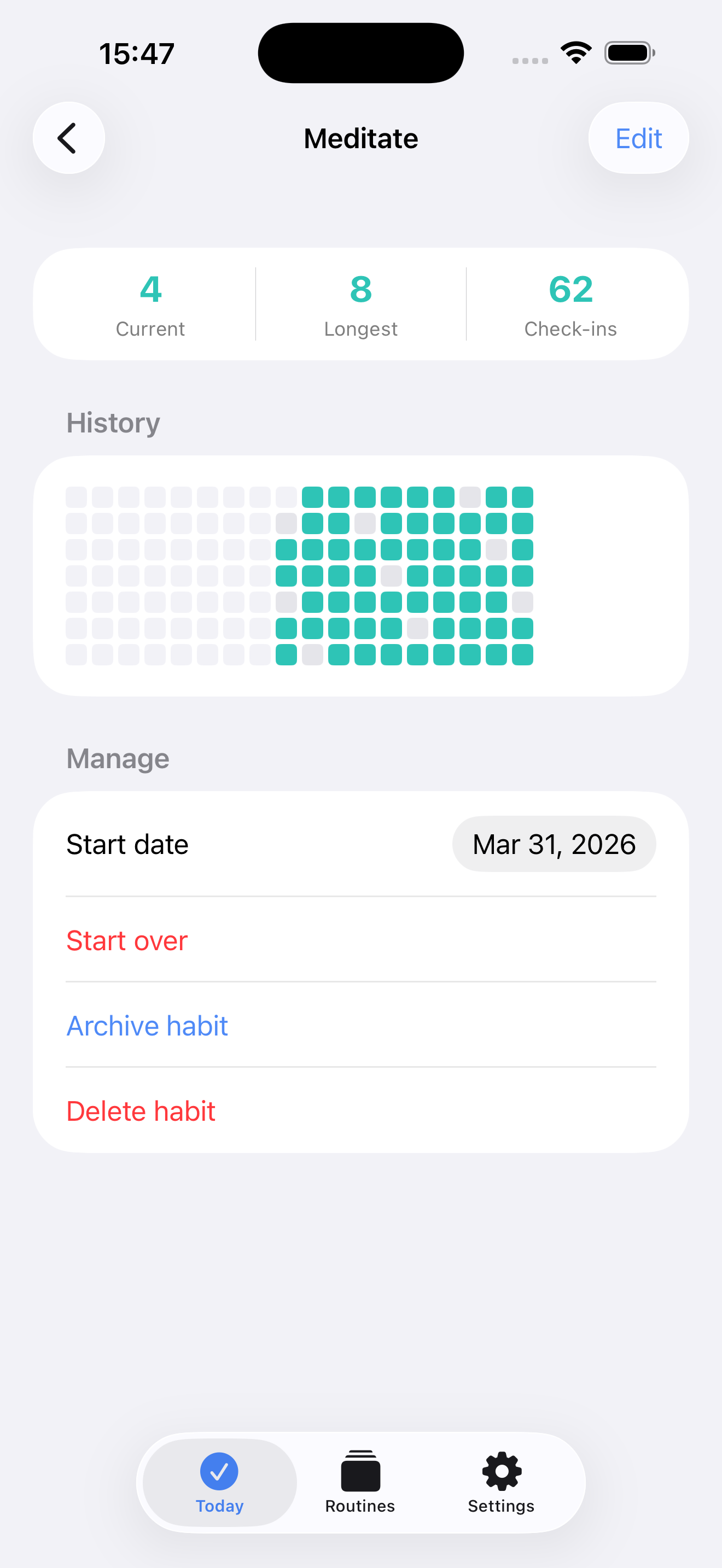 Habit detail with heatmap